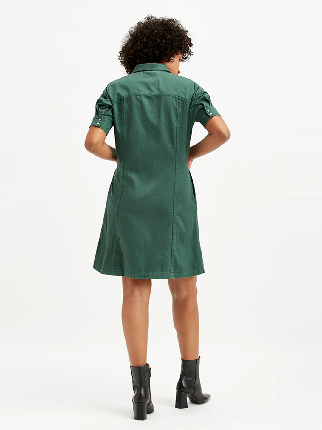 Women's Solid Green Spread Collar Shirt Dress - Image 2