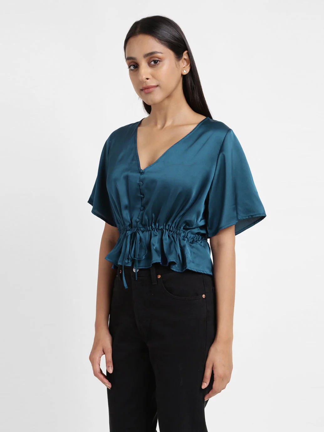 Women's Solid Green V Neck Top - Image 11