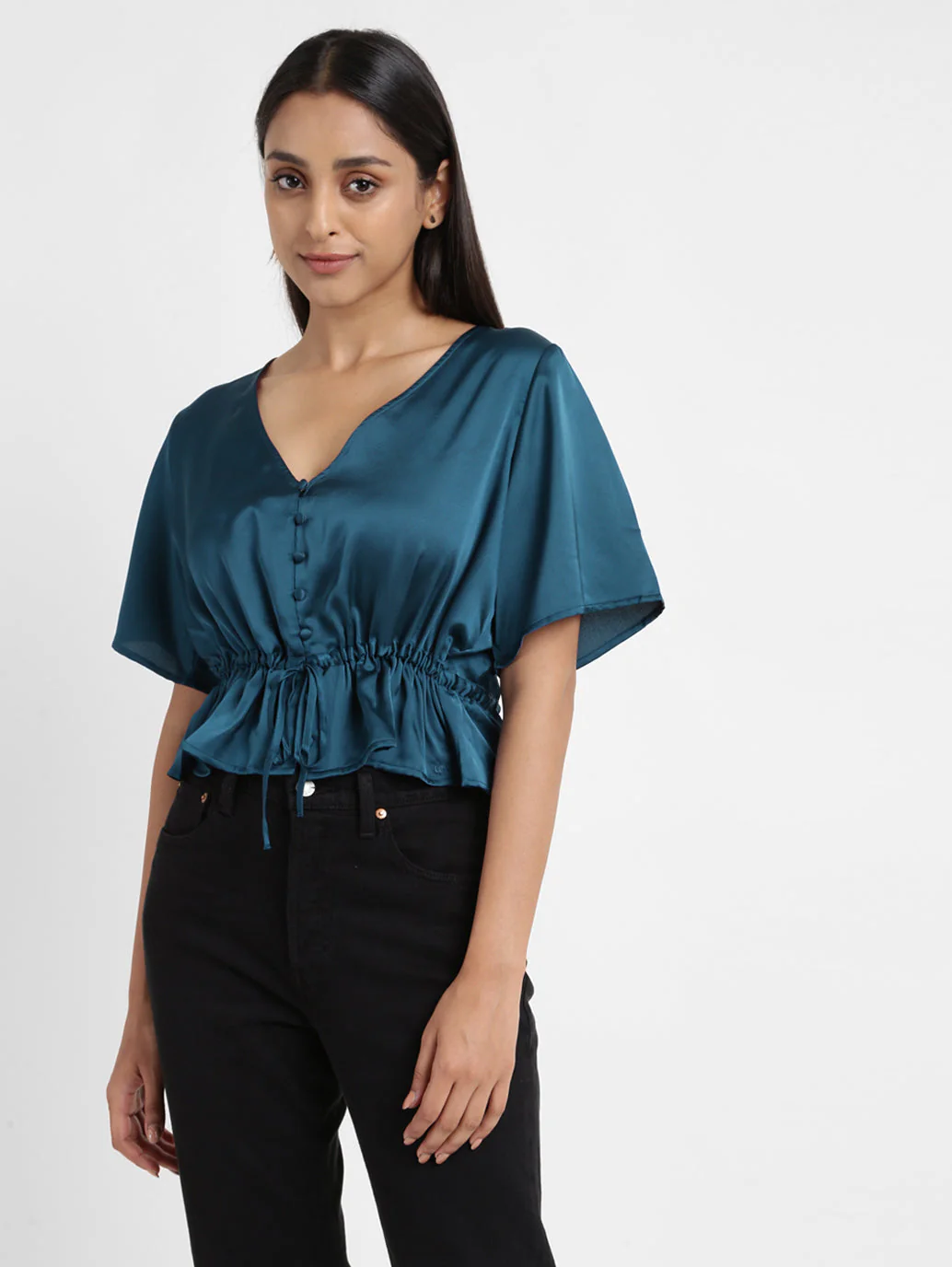 Women's Solid Green V Neck Top - Image 16