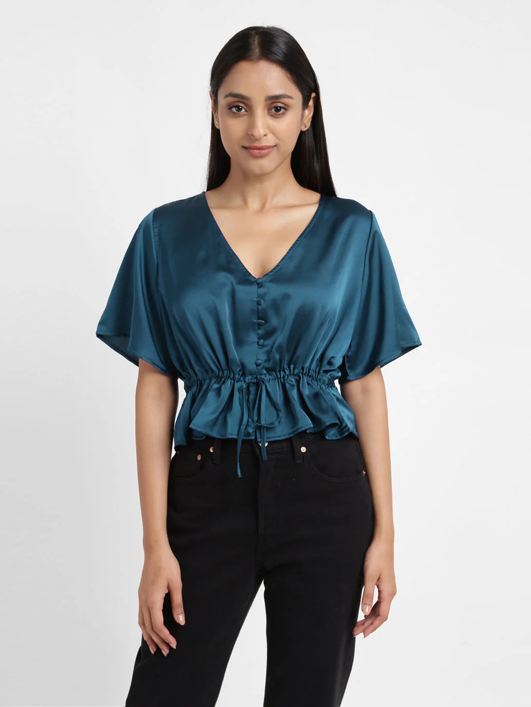 Women's Solid Green V Neck Top - Image 6