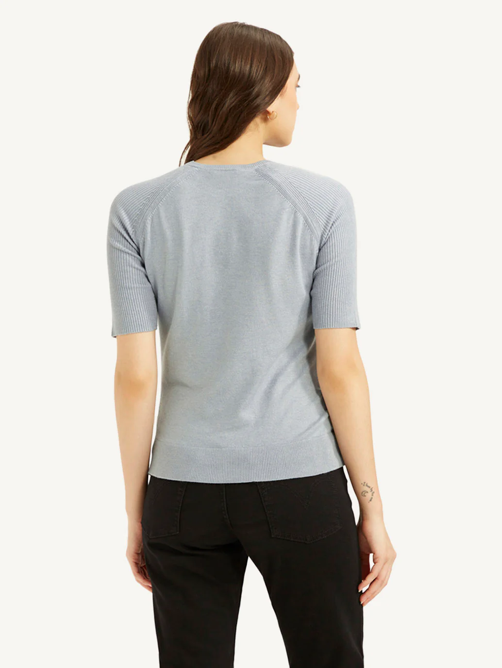 Women's Solid Greyish-Blue Crew Neck Top - Image 3
