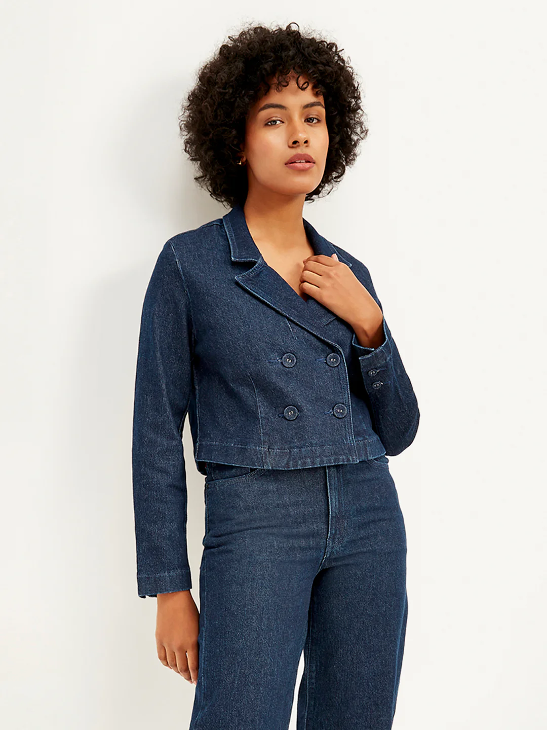 Women's Solid Indigo Denim Jacket - Image 5