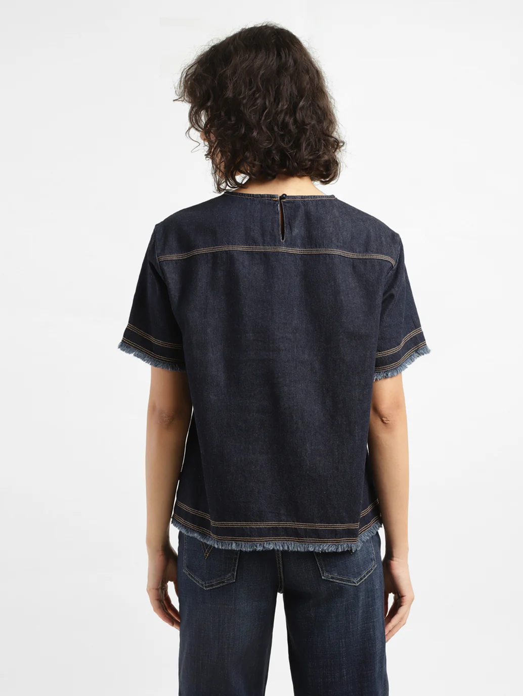 Women's Solid Indigo Round Neck Top - Image 3