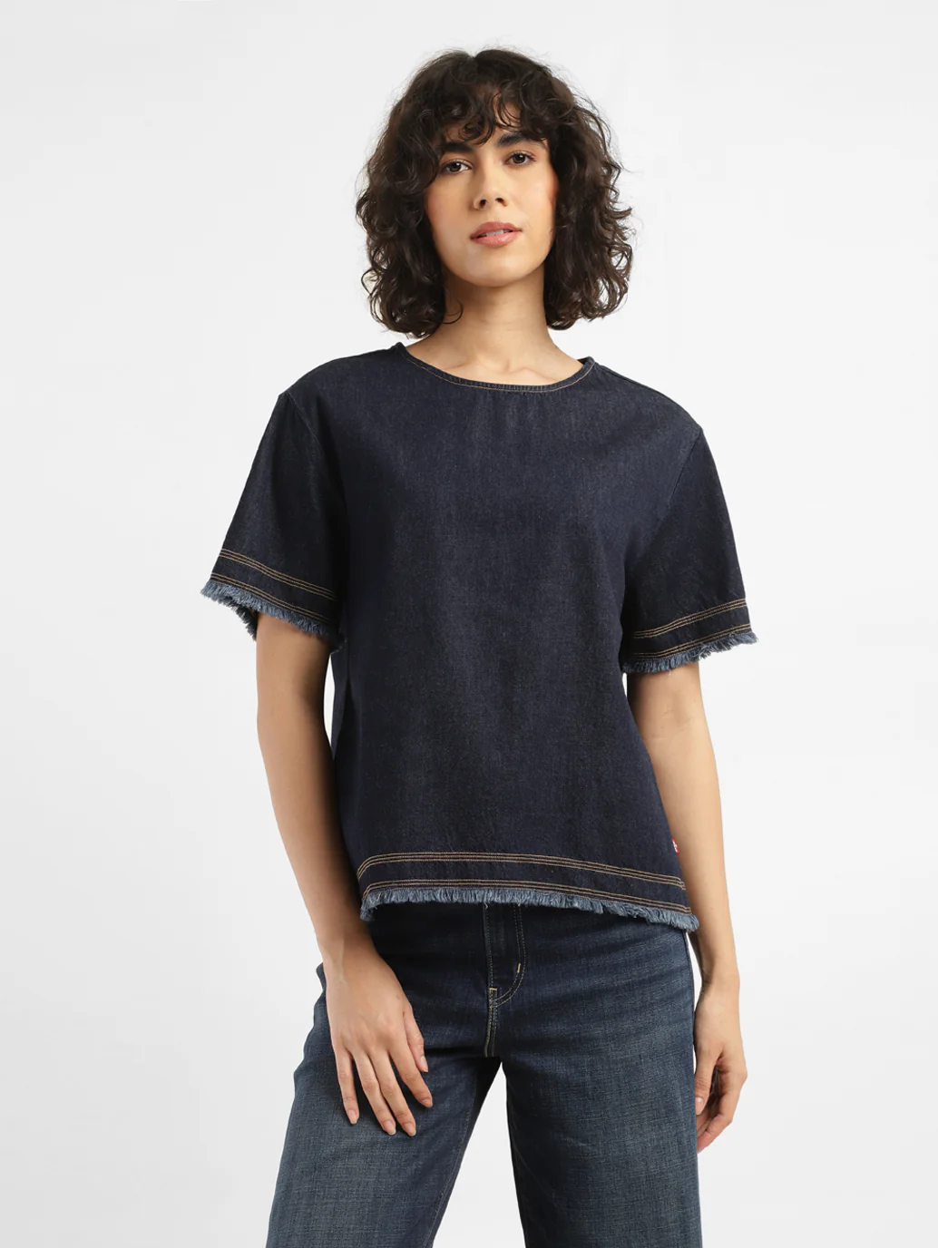 Women's Solid Indigo Round Neck Top - Image 5