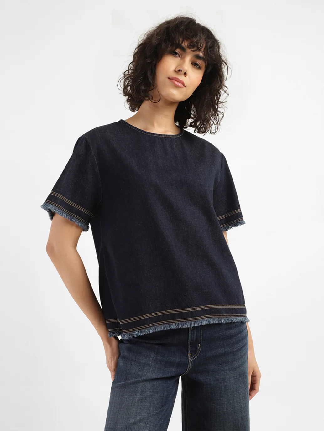 Women's Solid Indigo Round Neck Top - Image 6