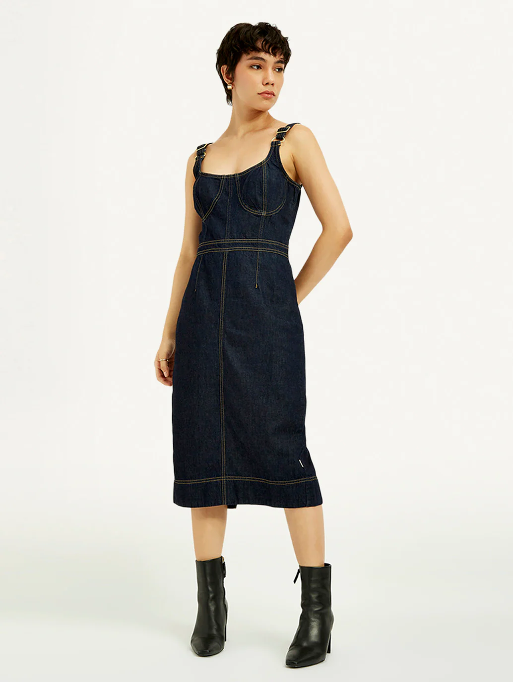 Women's Solid Indigo Scoop Neck Dress - Image 4