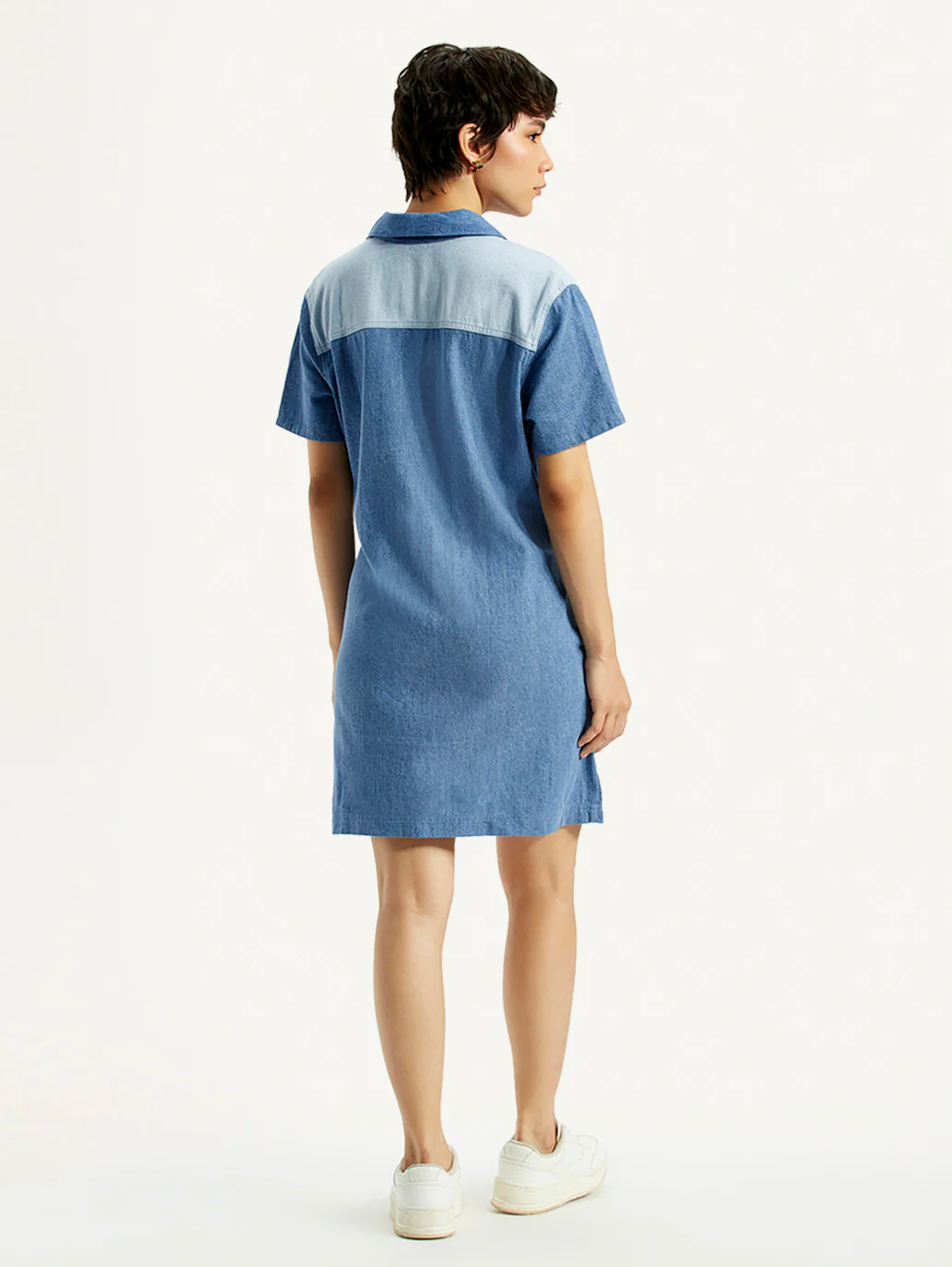 Women's Solid Indigo Shirt Collar Denim Dress - Image 2