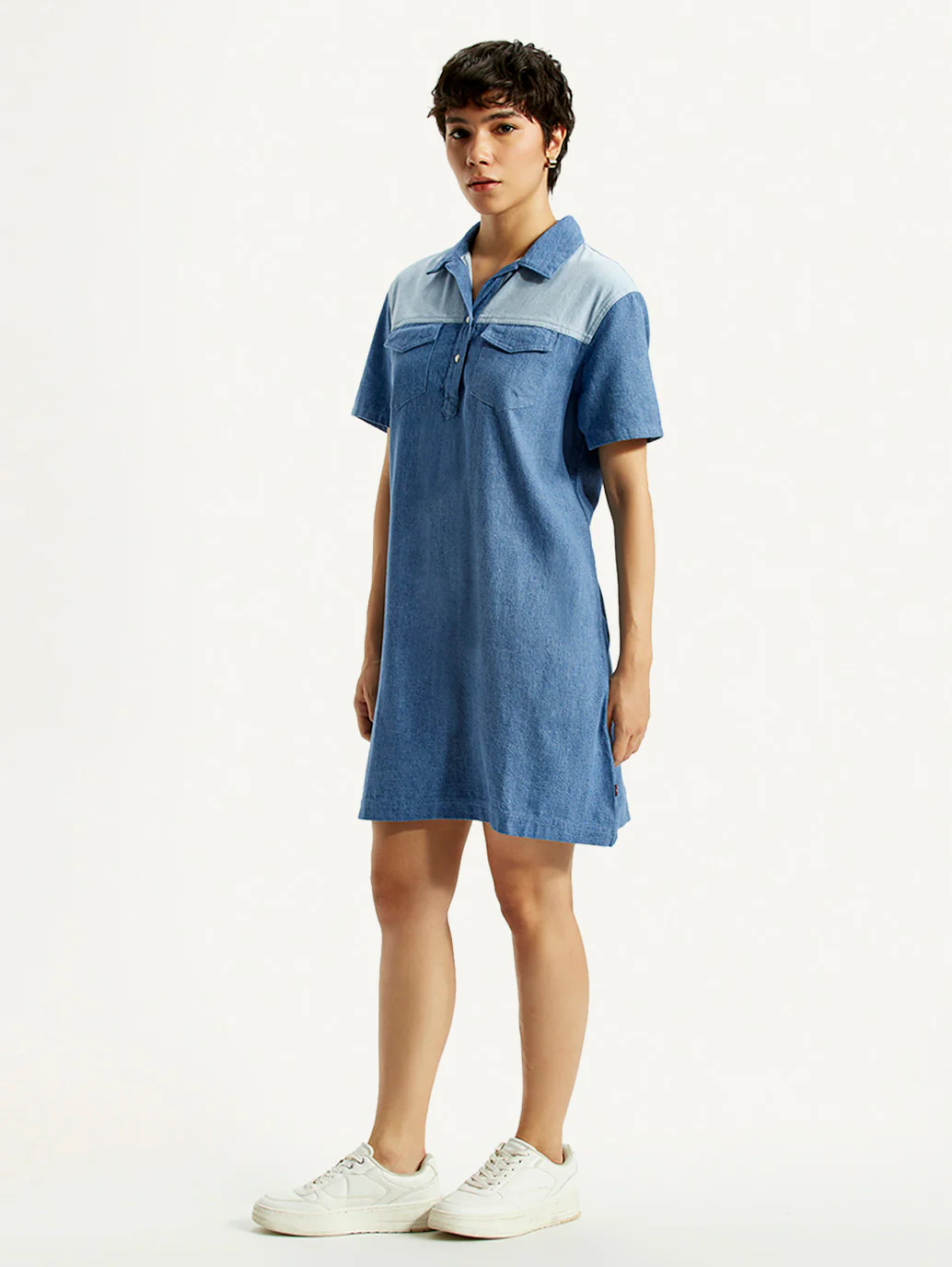 Women's Solid Indigo Shirt Collar Denim Dress - Image 4