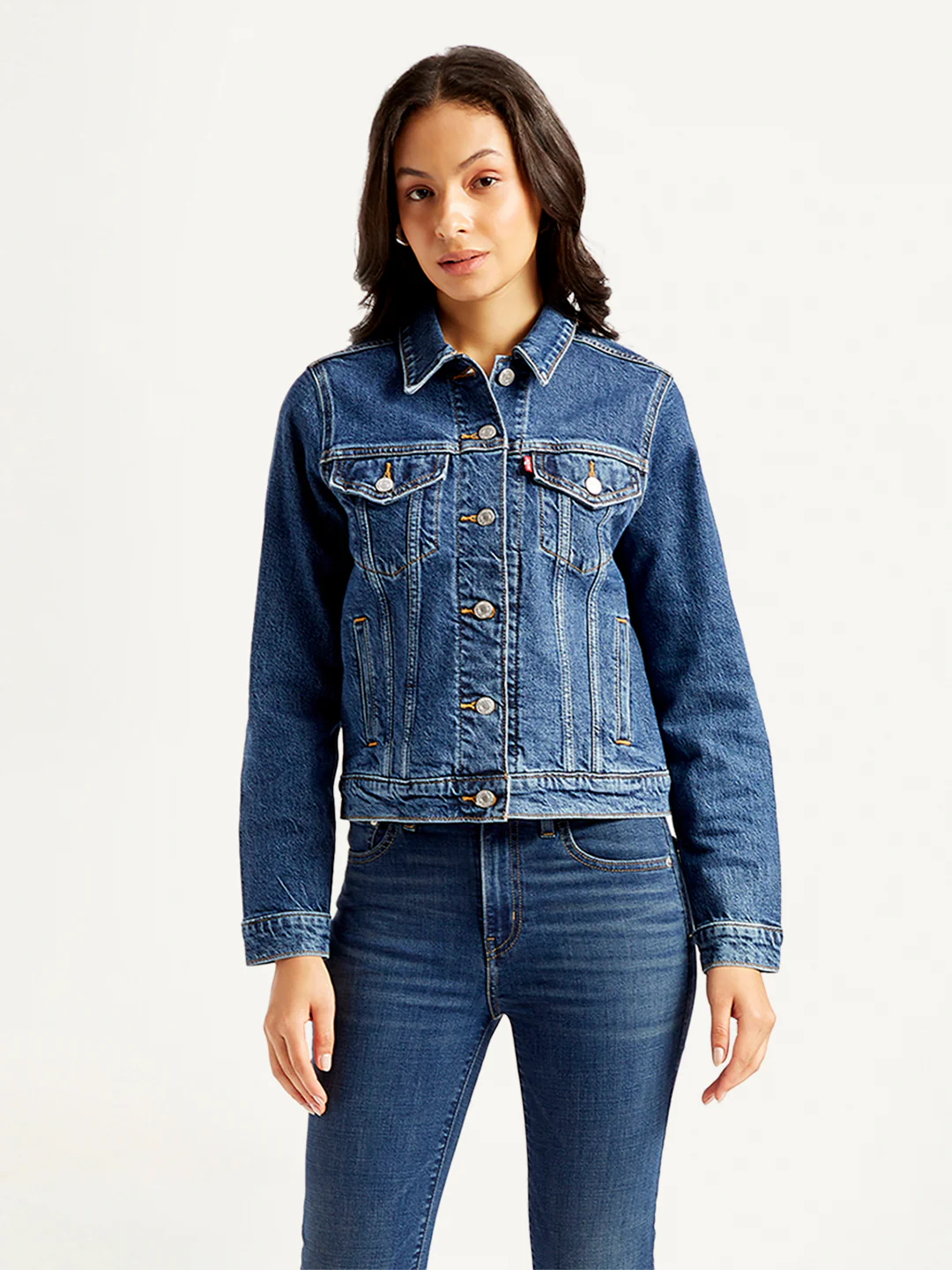 Women's Solid Indigo Spread Collar Jacket - Image 2