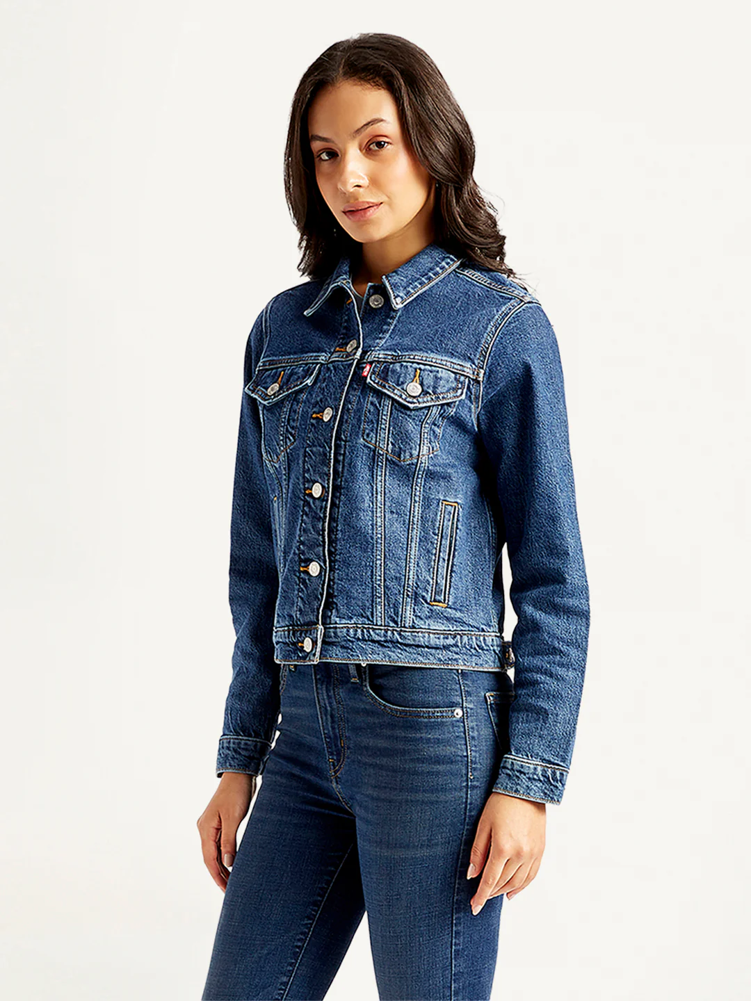 Women's Solid Indigo Spread Collar Jacket - Image 4
