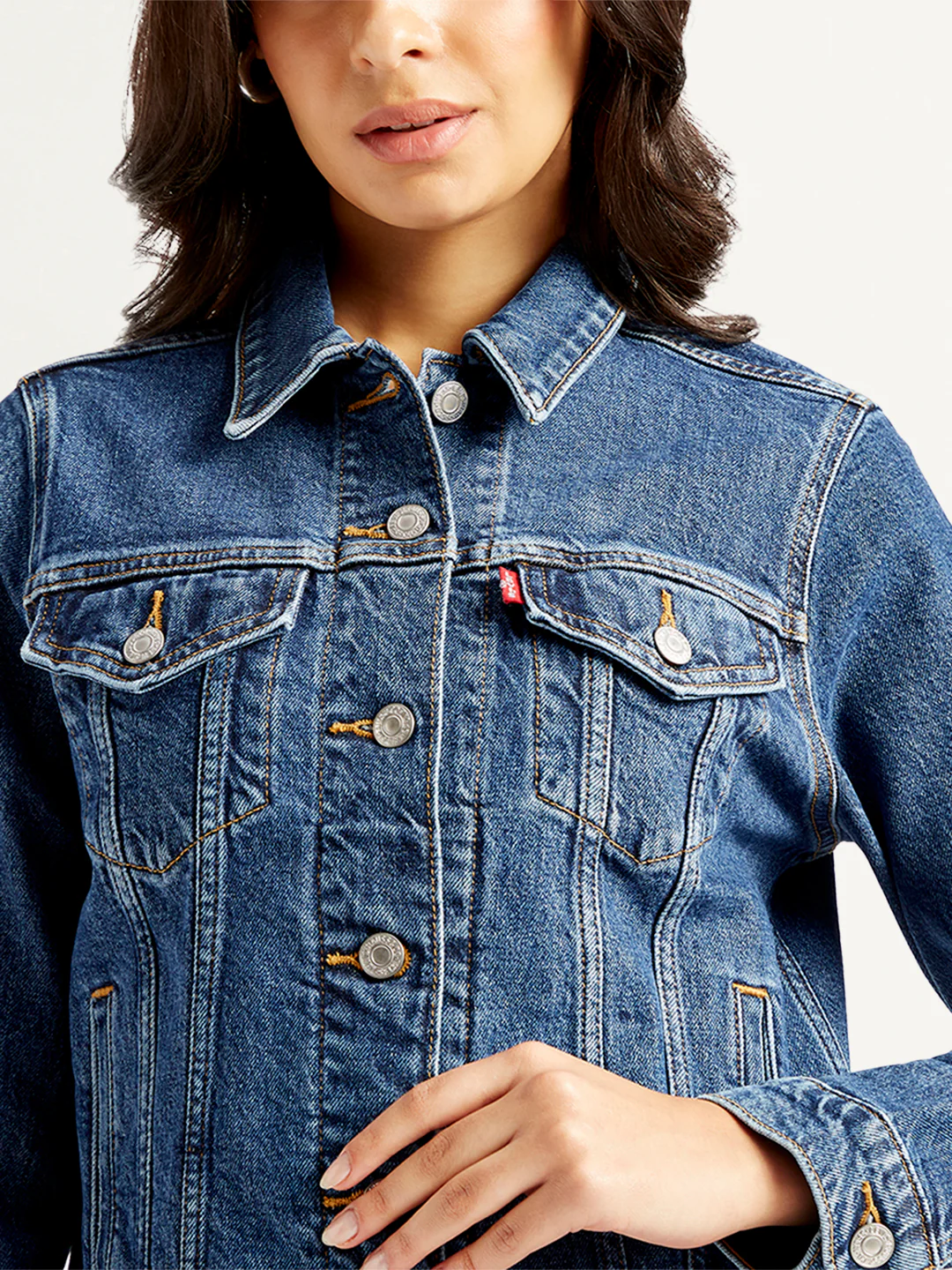 Women's Solid Indigo Spread Collar Jacket - Image 5