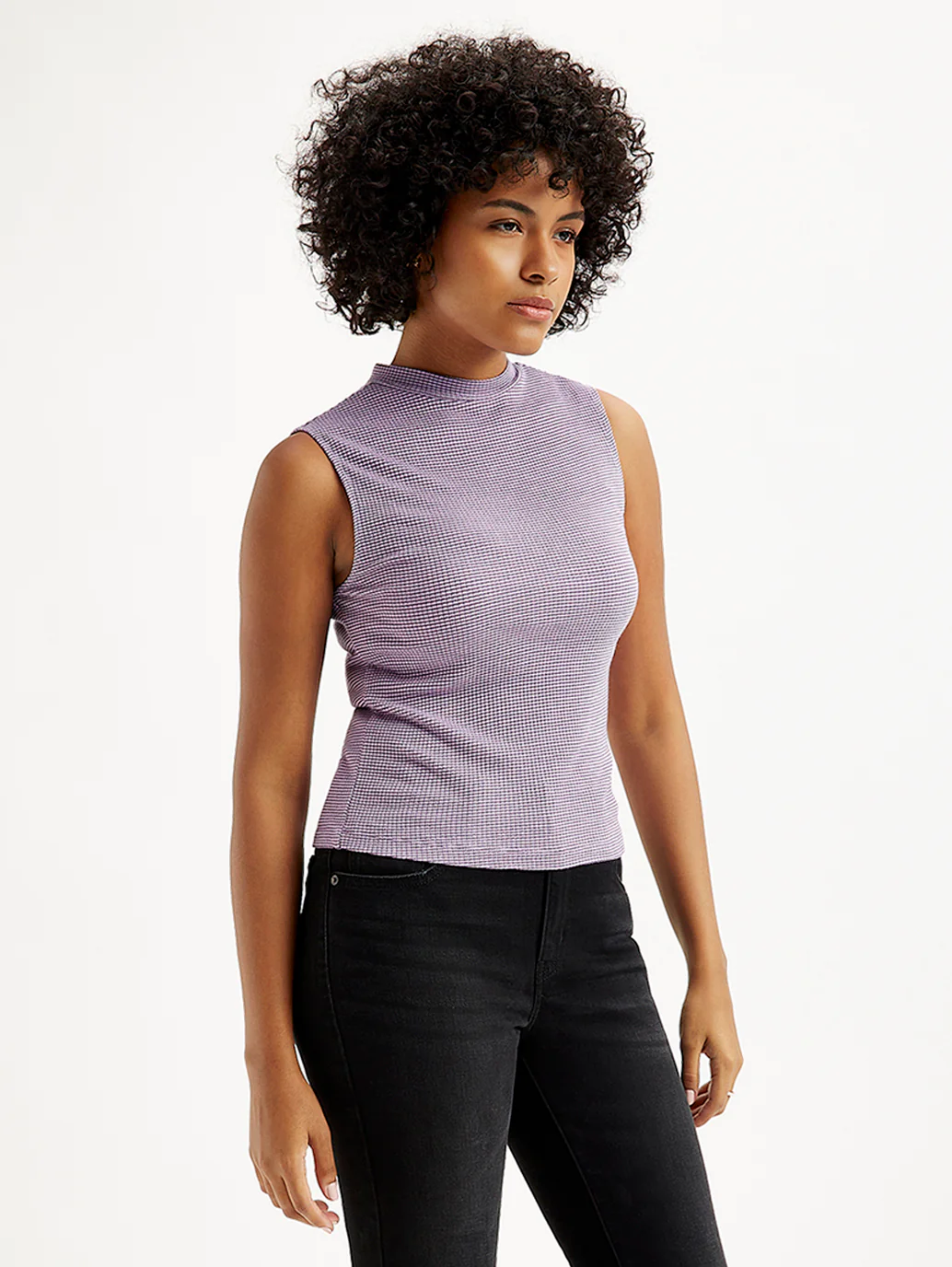 Women's Textured Mock Neck Tank Top