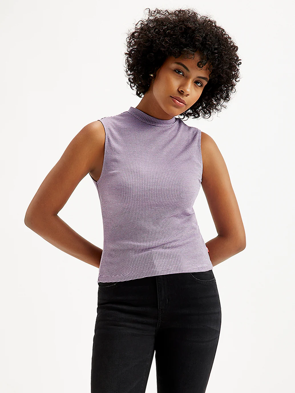 Women's Textured Mock Neck Tank Top - Image 3