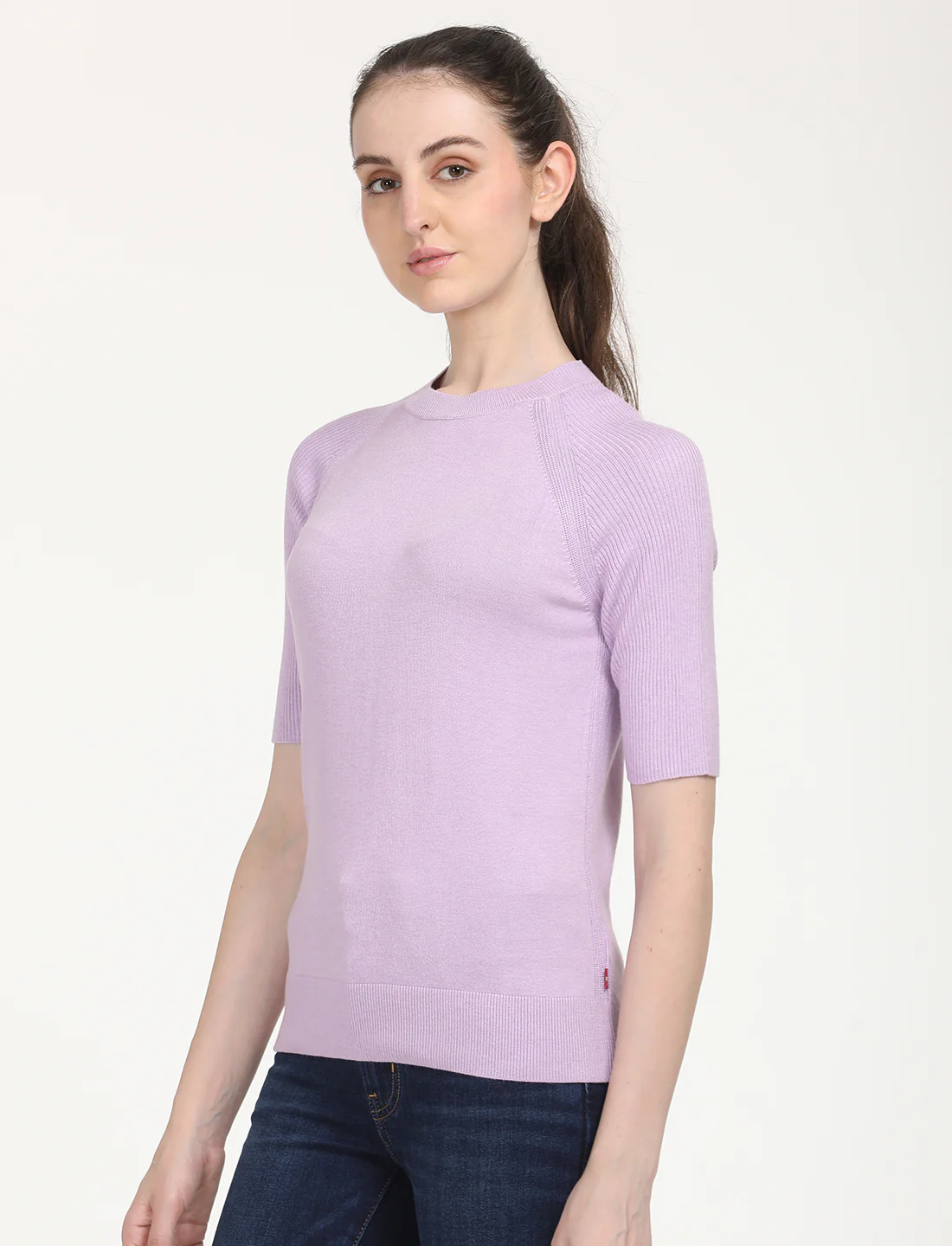 Women's Solid Lavender Crew Neck Sweater - Image 2