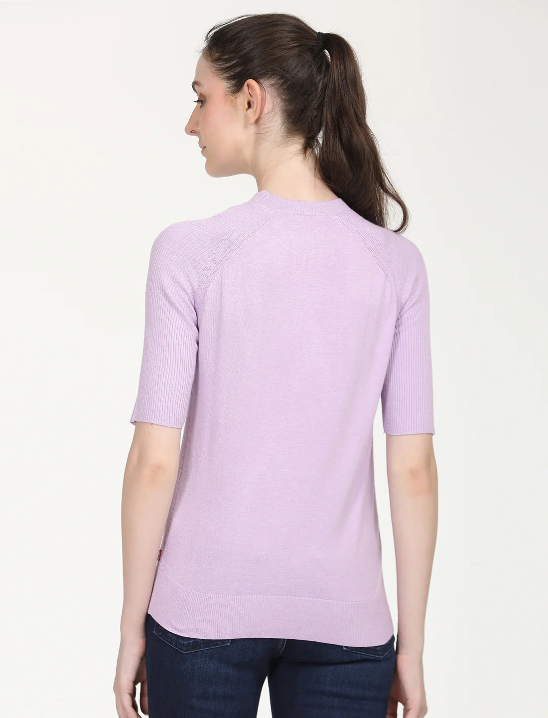 Women's Solid Lavender Crew Neck Sweater - Image 3