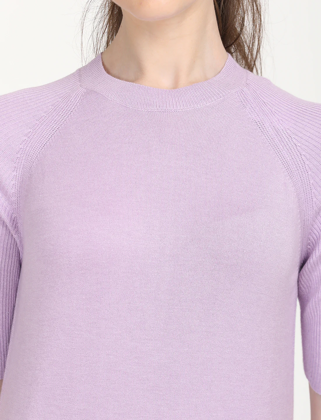 Women's Solid Lavender Crew Neck Sweater - Image 4