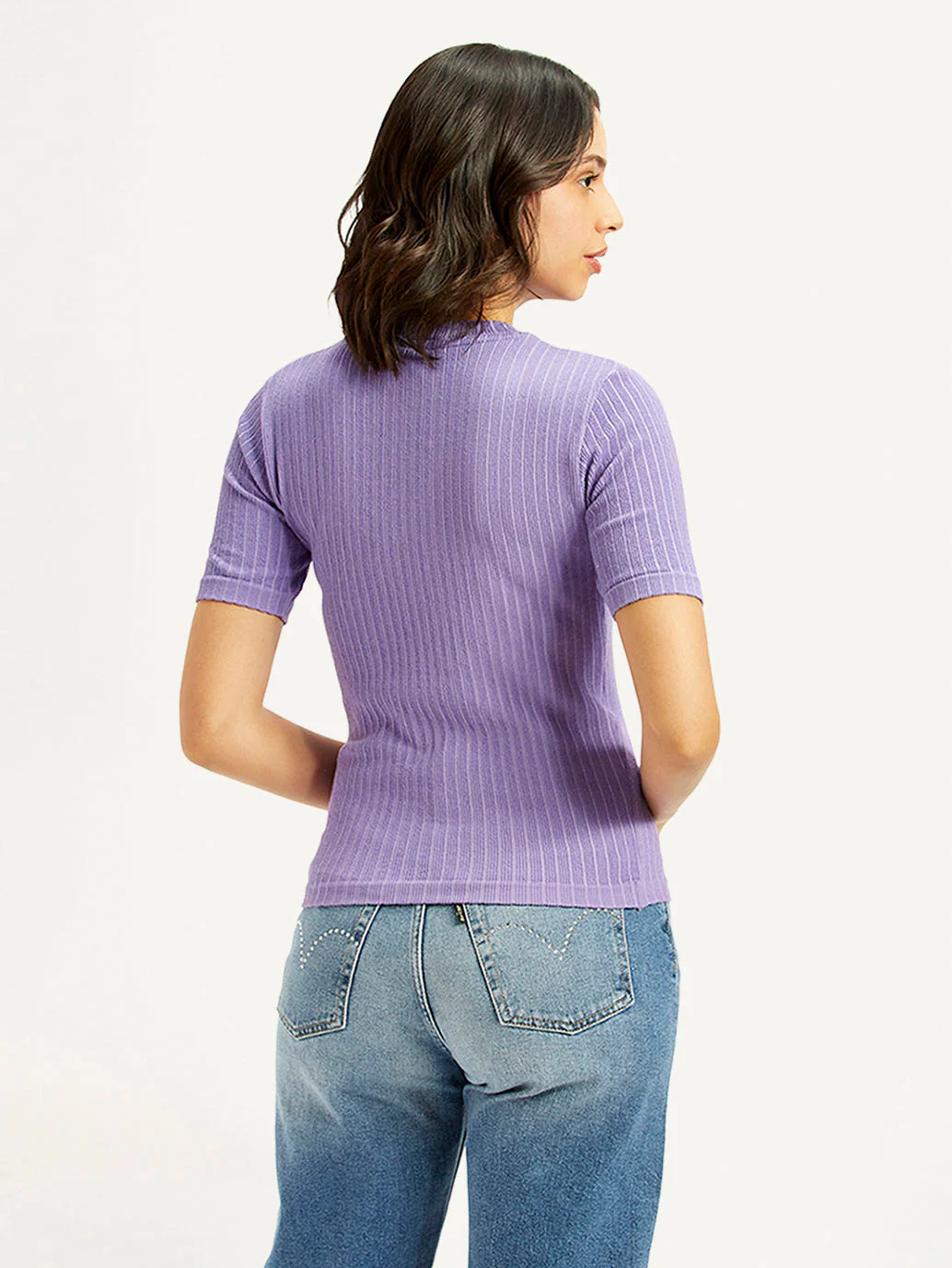 Women's Solid Lavender Crew Neck Top - Image 3