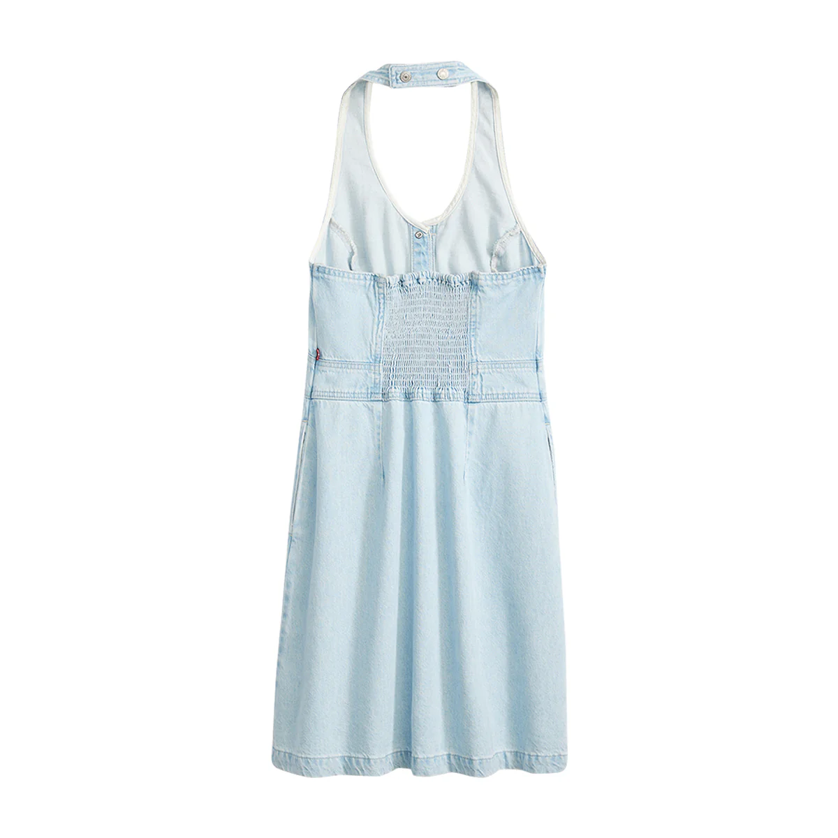 Women's Solid Light Blue Crew Neck Denim Dress - Image 2