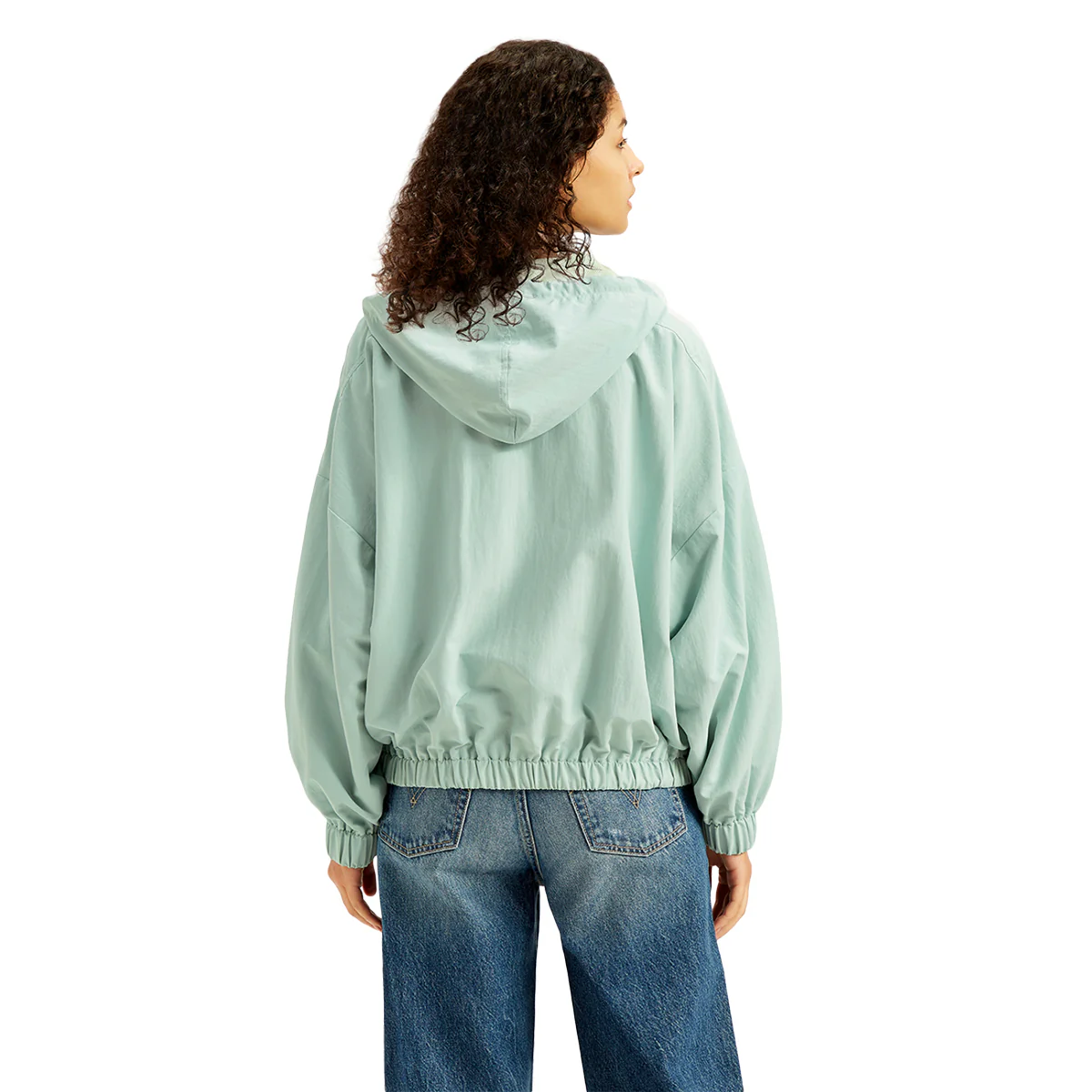 Women's Solid Light-Blue Hooded Windcheater Jacket - Image 4