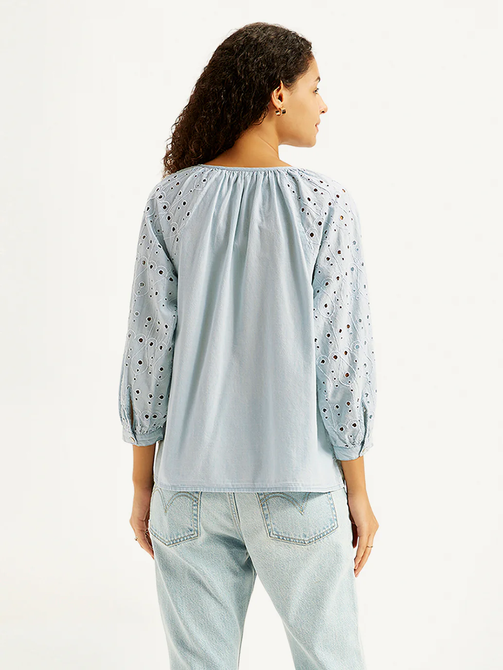 Women's Solid Light-Blue Peasant Top - Image 4