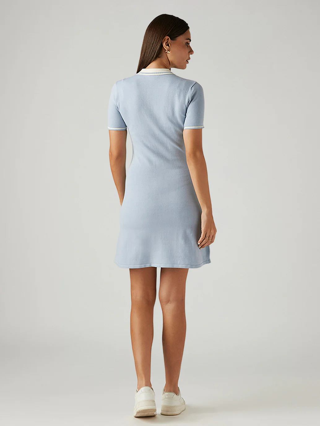 Women's Solid Light Blue Polo Collar Dress - Image 2