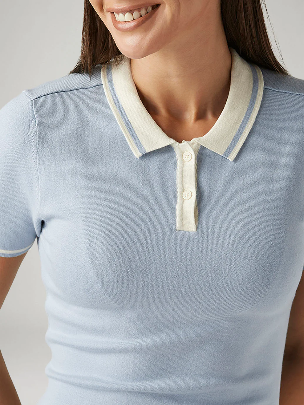Women's Solid Light Blue Polo Collar Dress - Image 3