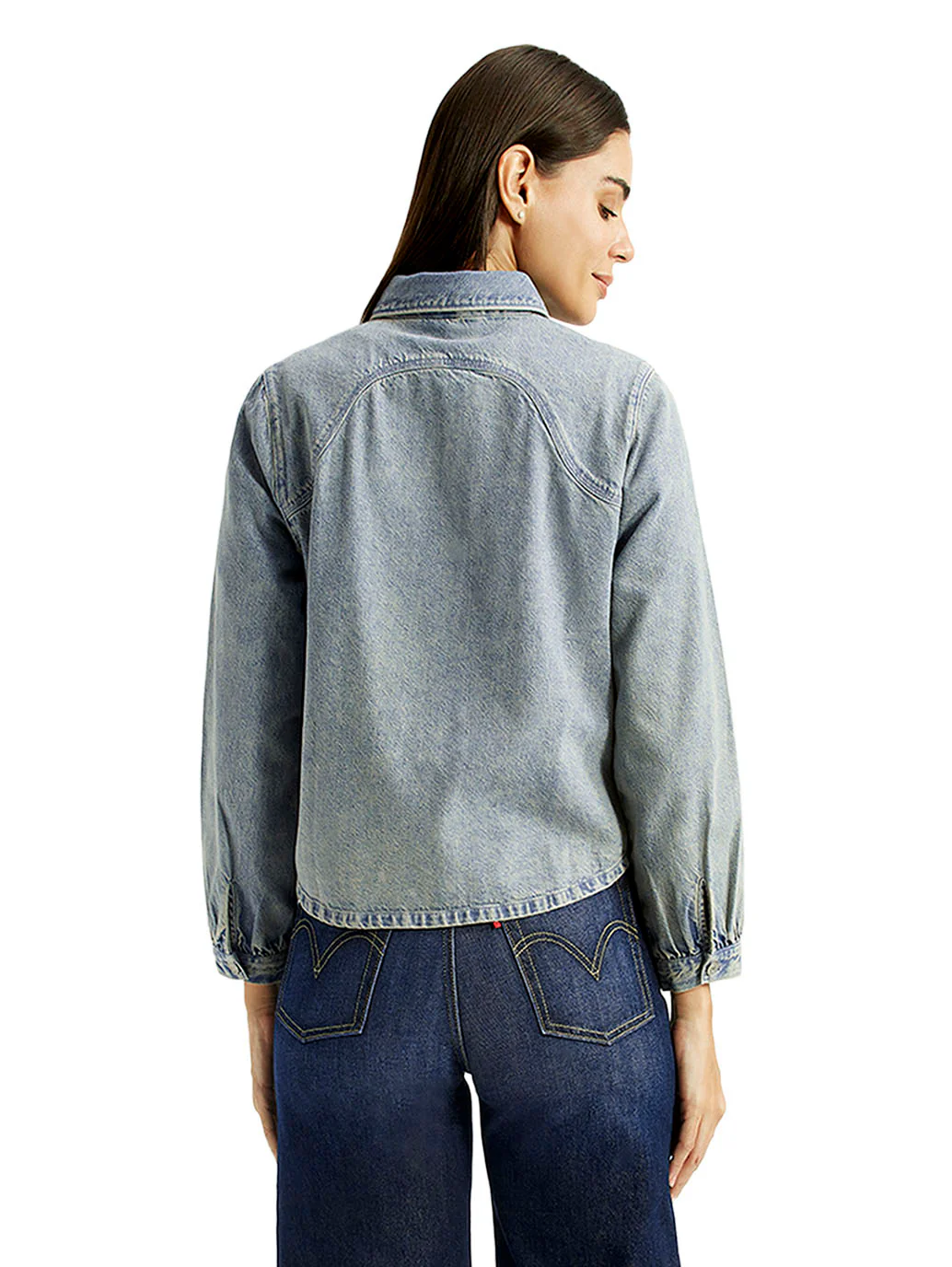 Women's Solid Light Blue Relaxed Fit Denim Shirt - Image 2