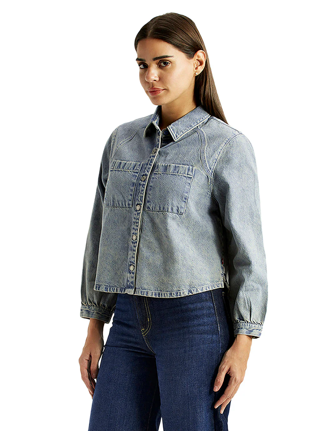 Women's Solid Light Blue Relaxed Fit Denim Shirt - Image 4