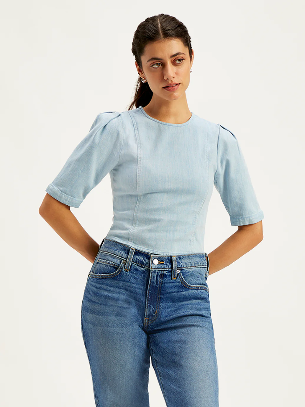 Women's Solid Light-Blue Round Neck Top - Image 6