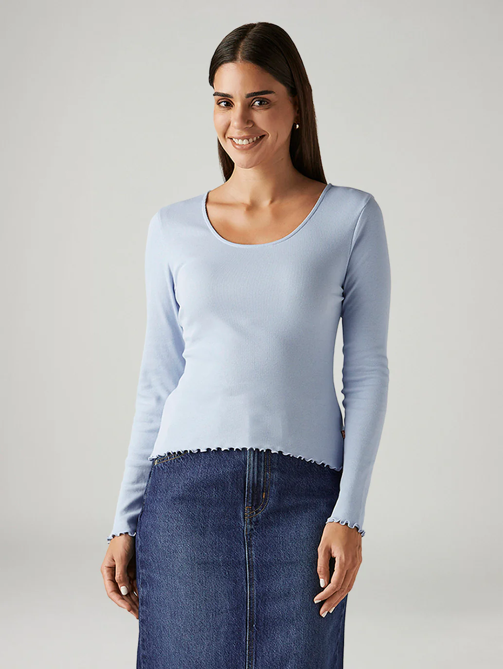 Women's Solid Light Blue Slim Fit Ribbed Top - Image 5