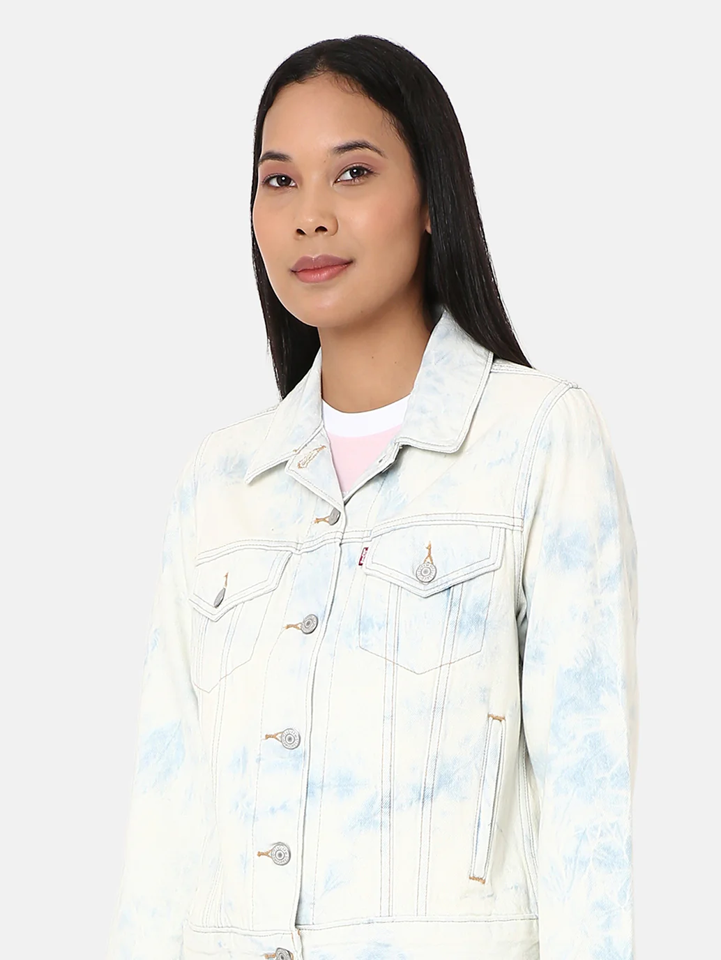 Women's Solid Spread Collar Denim Trucker Jacket - Image 3