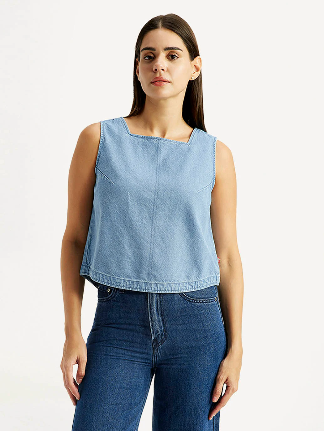 Women's Solid Light Blue Square Neck Top - Image 2