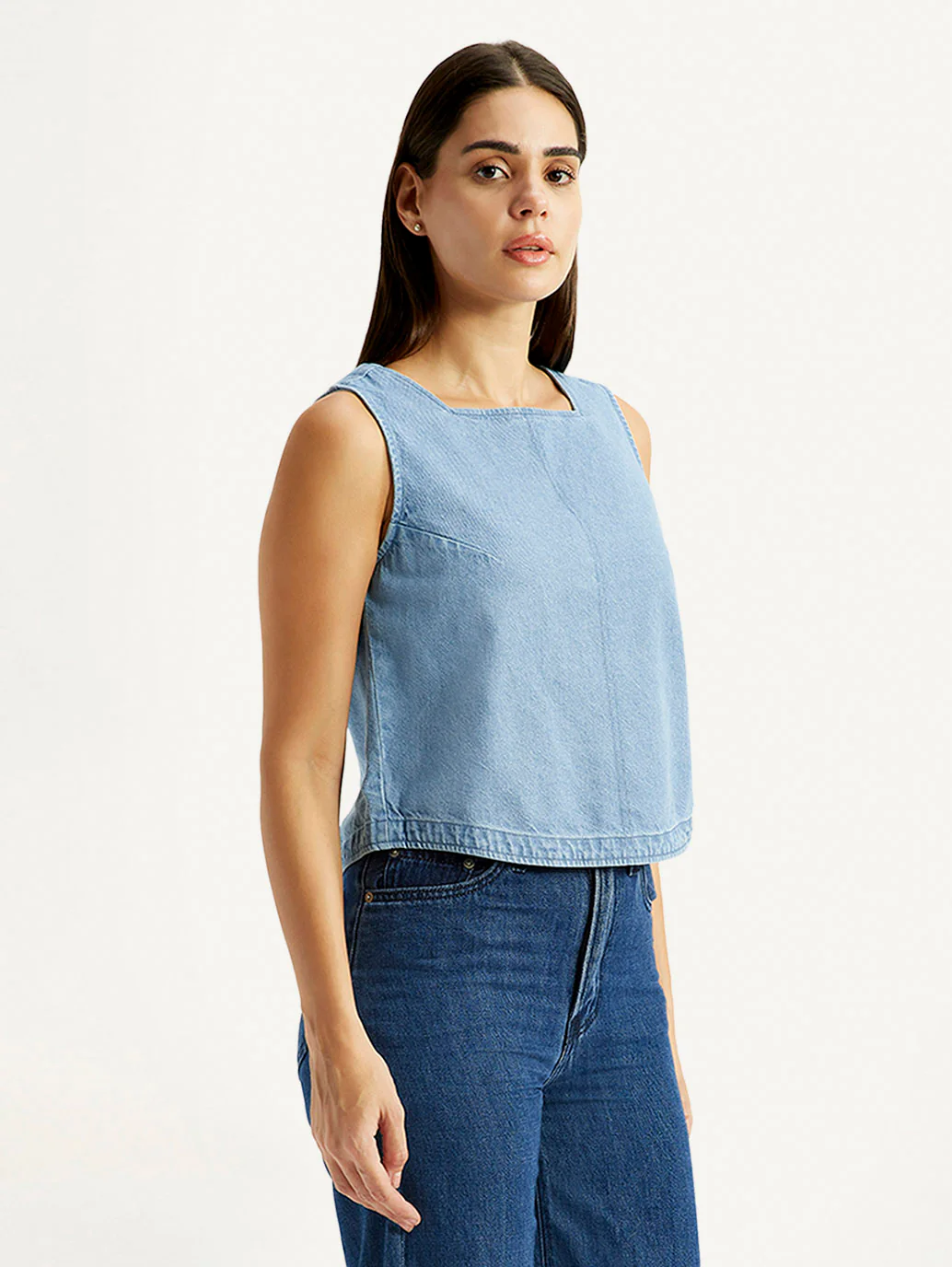 Women's Solid Light Blue Square Neck Top - Image 5