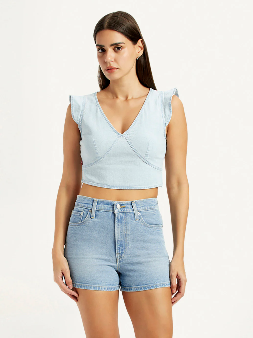 Women's Solid Light-Blue V-Neck Top - Image 2
