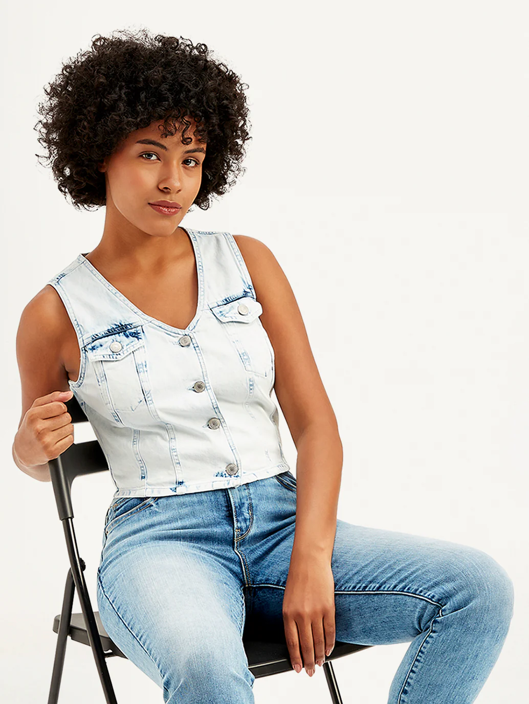 Women's Solid Light Blue Waistcoat