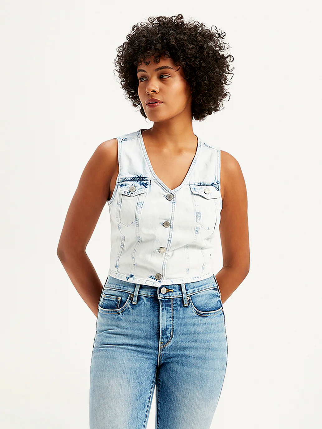 Women's Solid Light Blue Waistcoat - Image 2