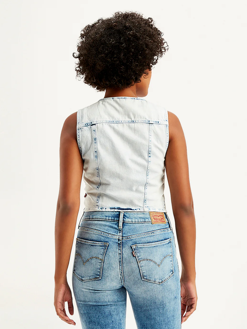 Women's Solid Light Blue Waistcoat - Image 3