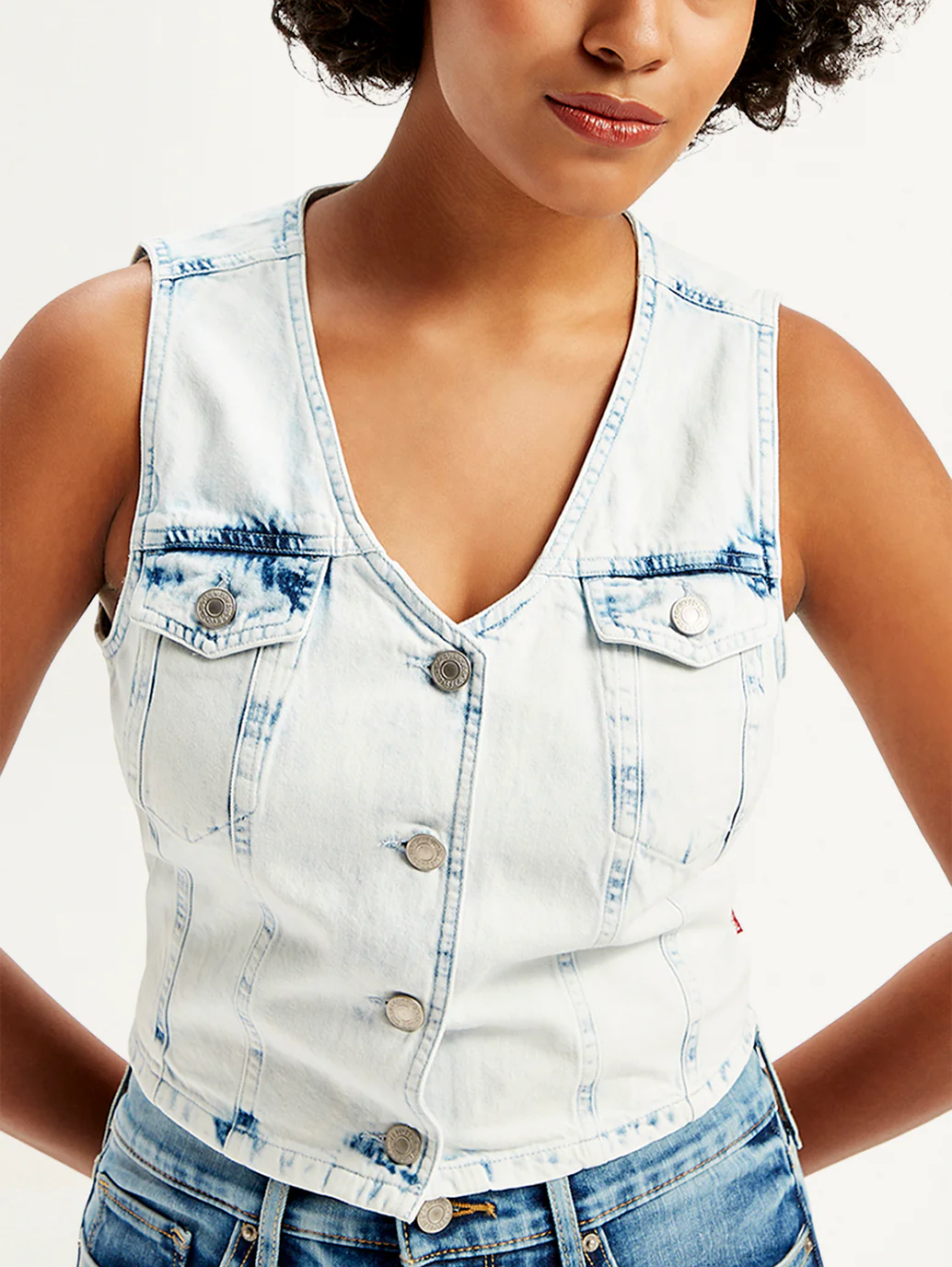 Women's Solid Light Blue Waistcoat - Image 4