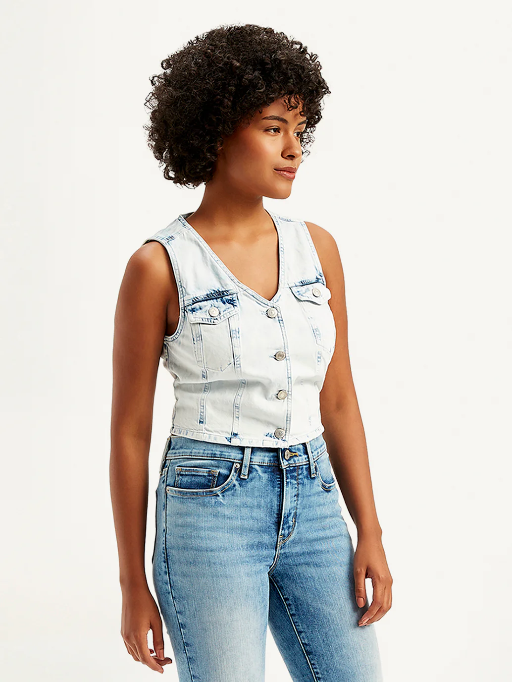 Women's Solid Light Blue Waistcoat - Image 5