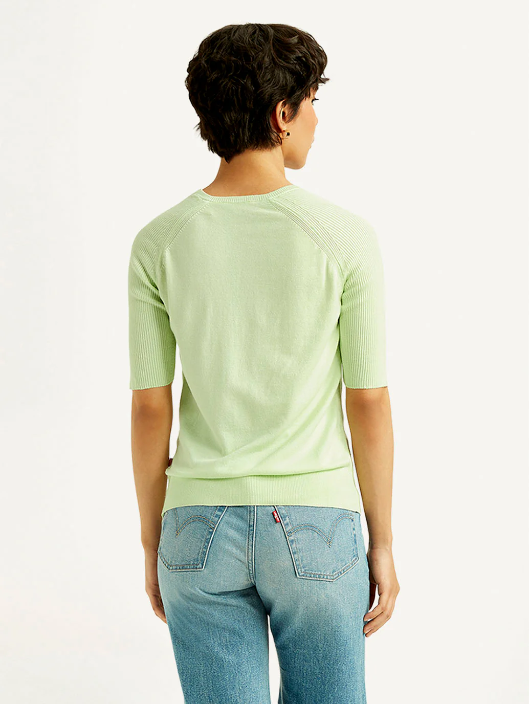 Women's Solid Light Green Boat Neck Top - Image 3