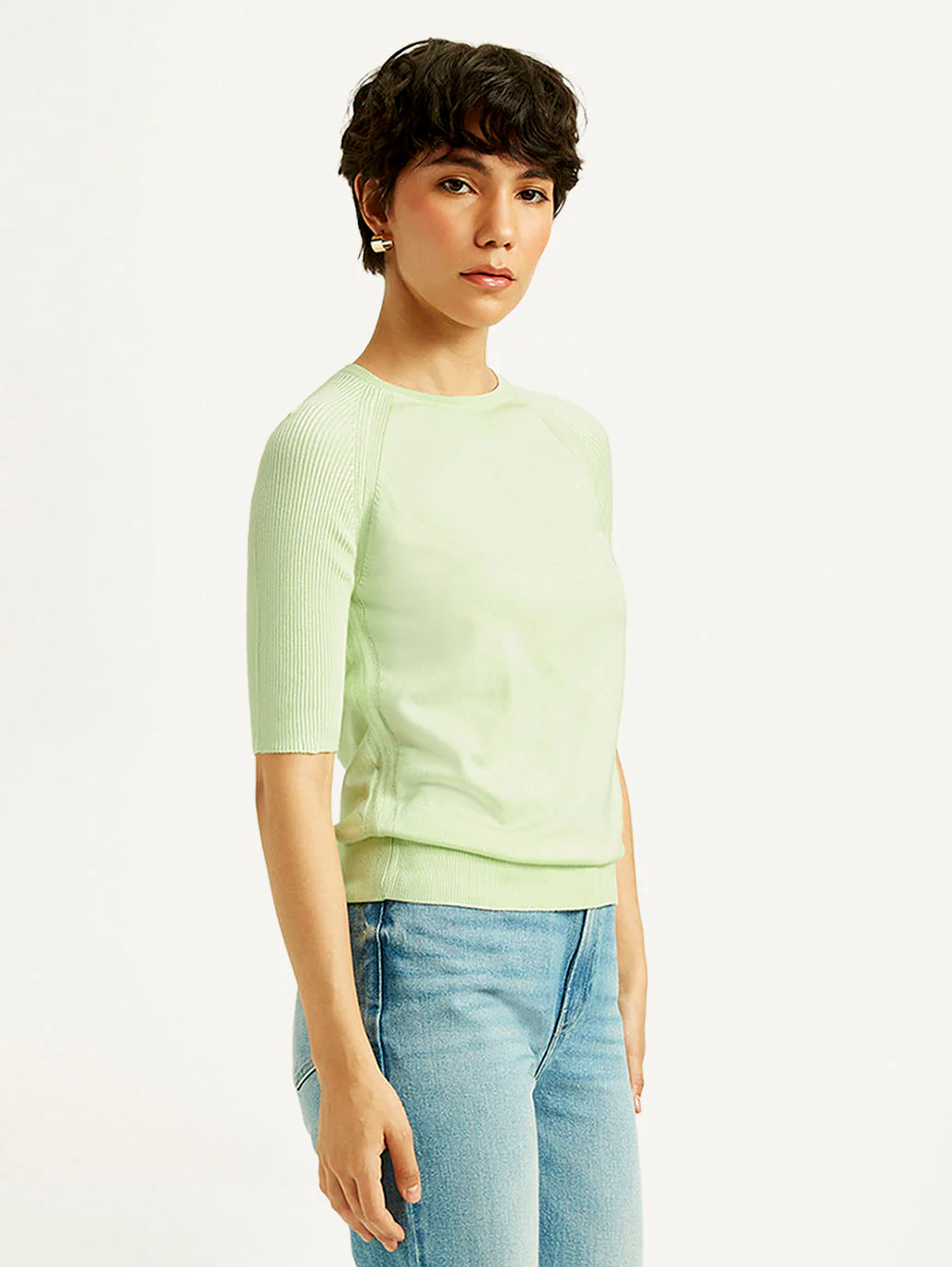 Women's Solid Light Green Boat Neck Top - Image 5
