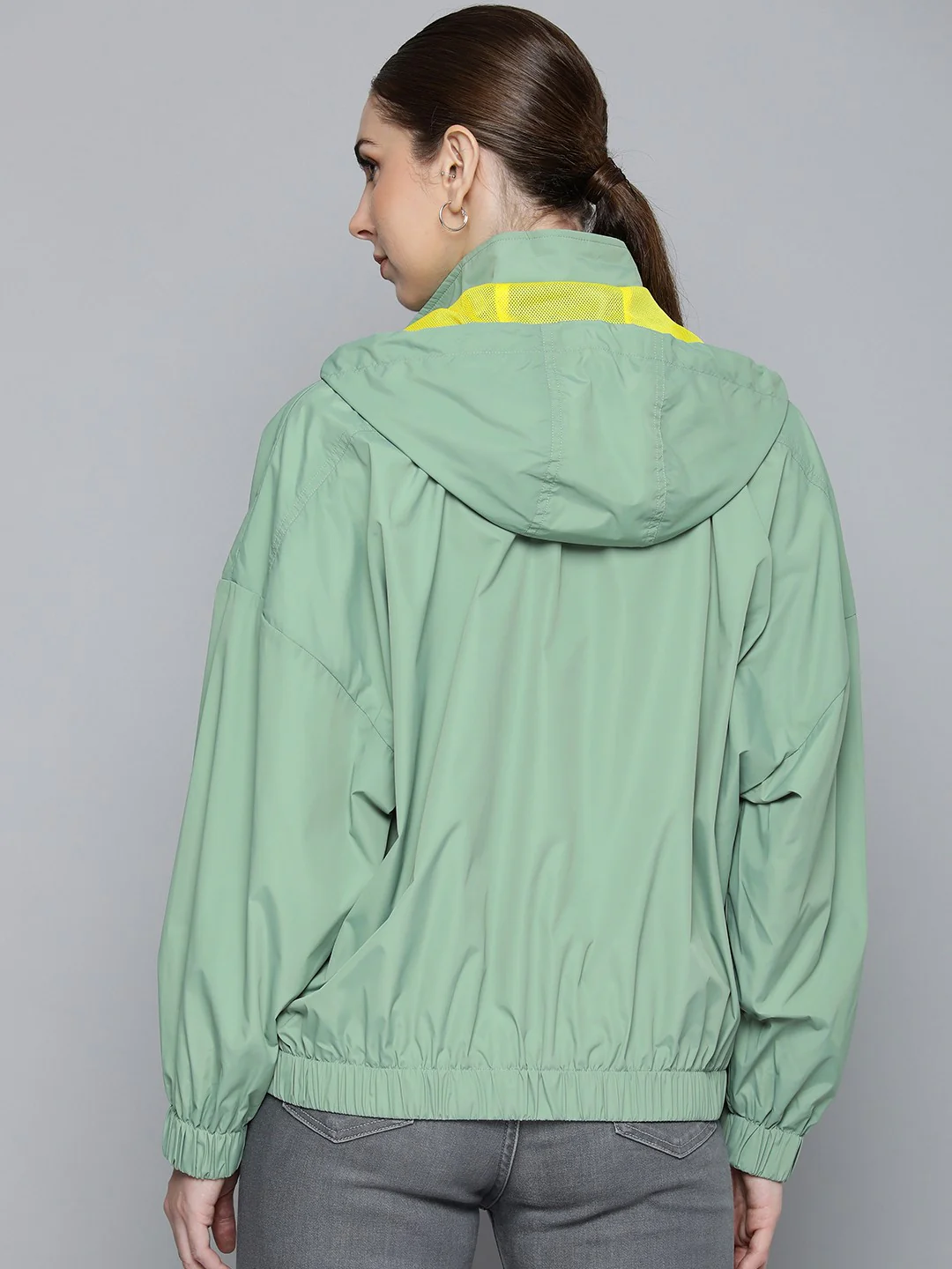 Women's Solid Light Green Hooded Jacket - Image 2