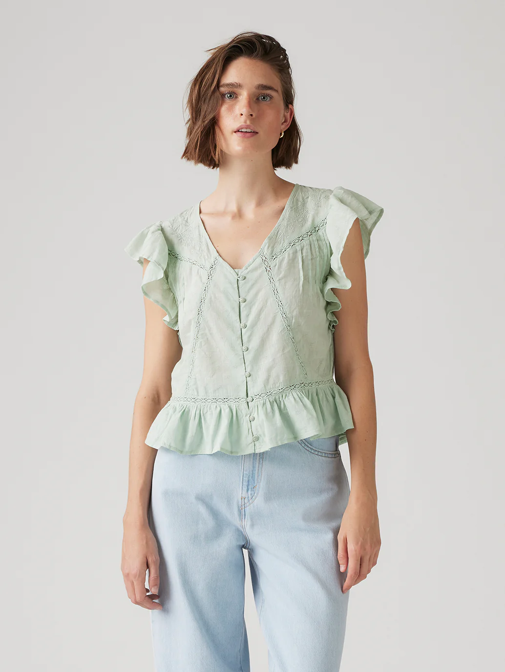 Women's Solid Green V-Neck Top