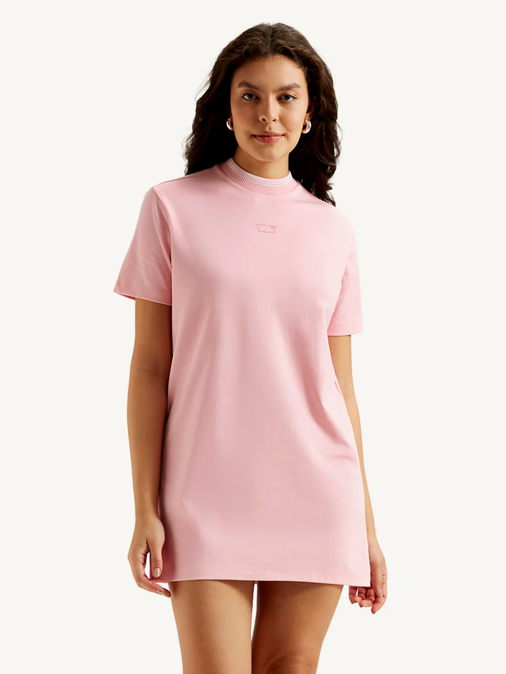 Women's Solid Light Pink Crew Neck Dress - Image 2