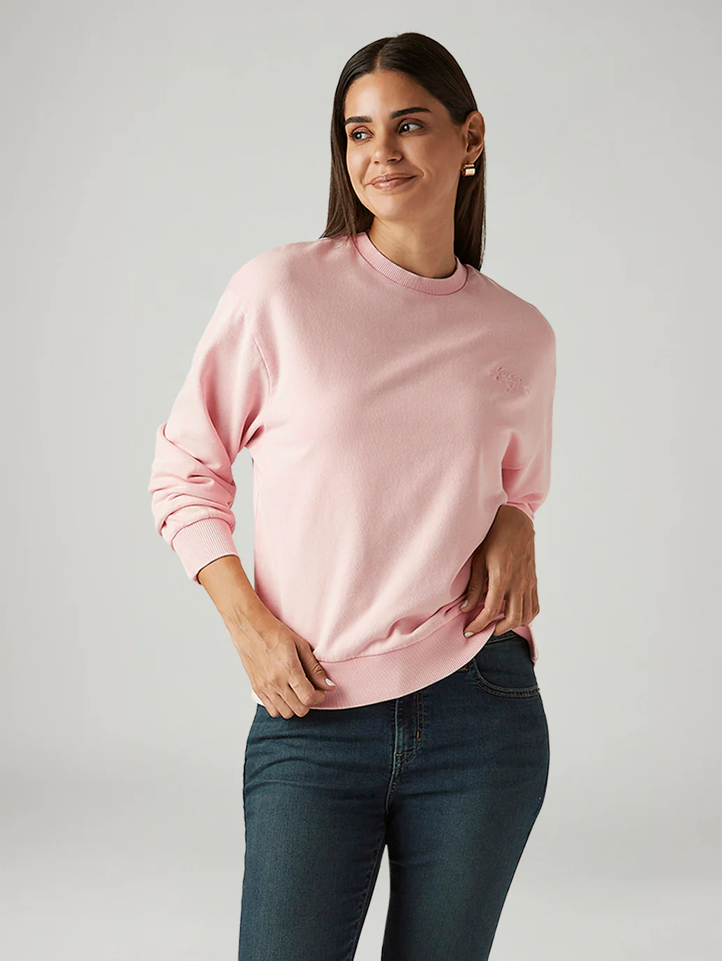 Women's Solid Light Pink Crew Neck Sweatshirt