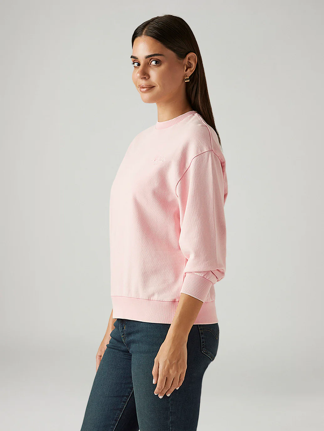 Women's Solid Light Pink Crew Neck Sweatshirt - Image 4