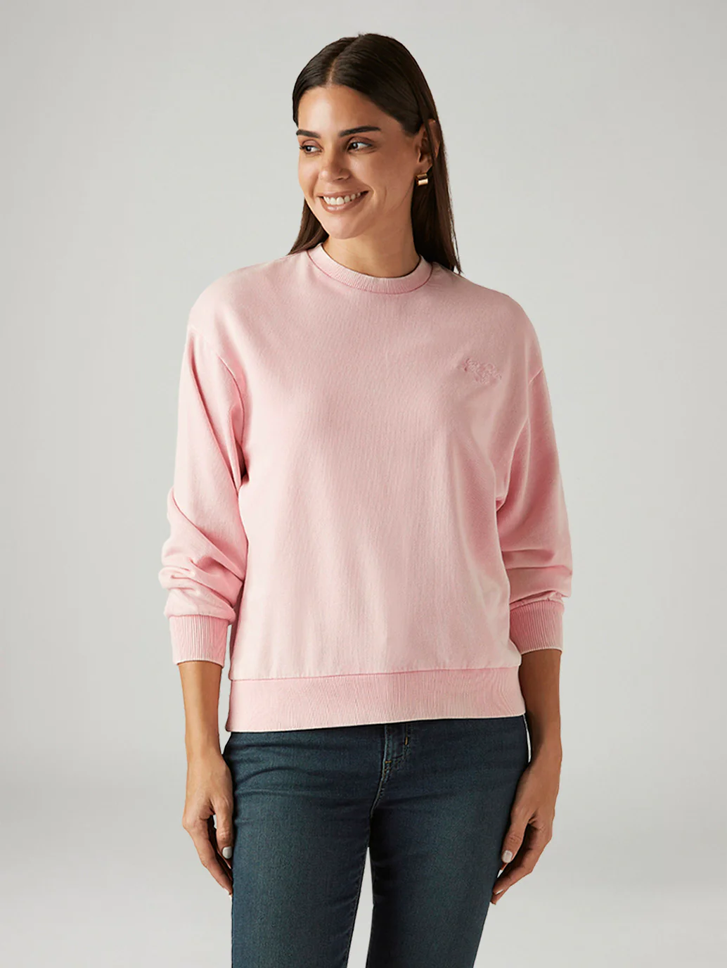 Women's Solid Light Pink Crew Neck Sweatshirt - Image 5