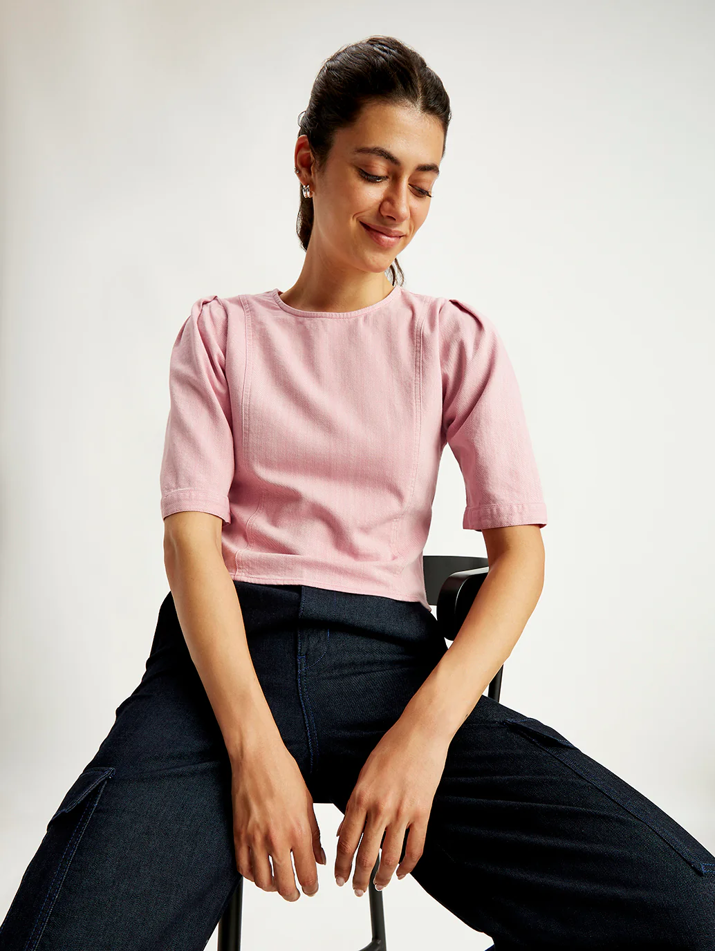 Women's Solid Light-Pink Round Neck Top - Image 2