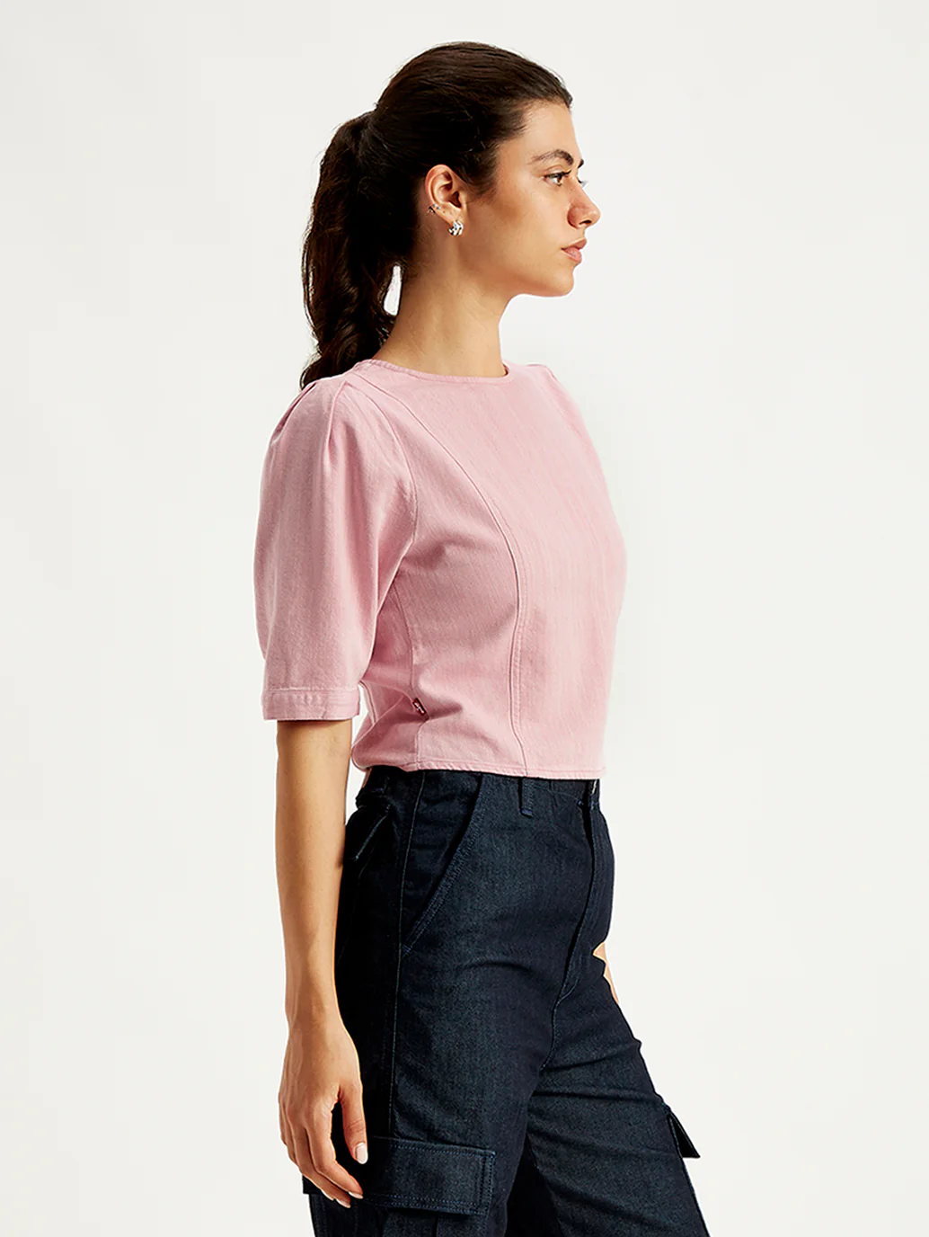 Women's Solid Light-Pink Round Neck Top - Image 4
