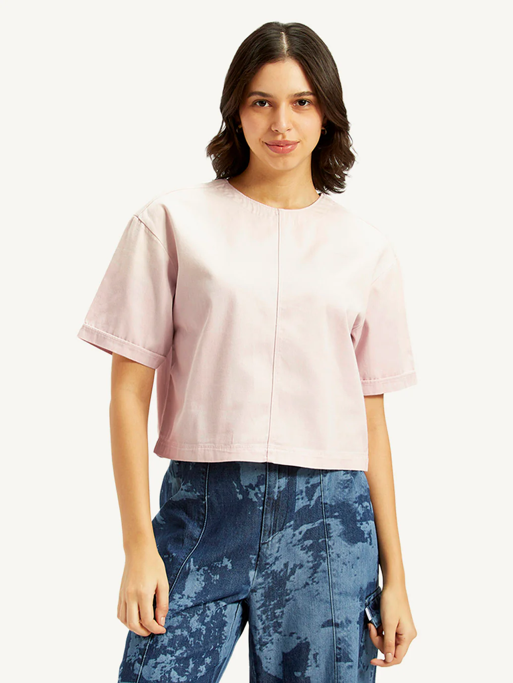 Women's Solid Light Pink Round Neck Top - Image 2